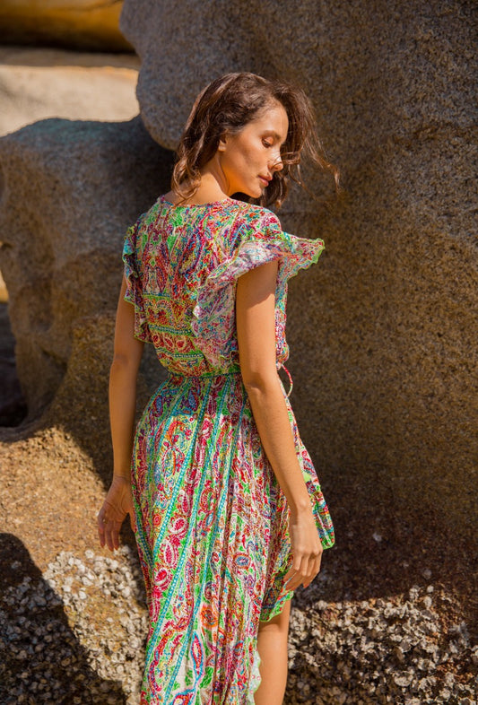 Long Crossover Bohemian Style Dress - Multi