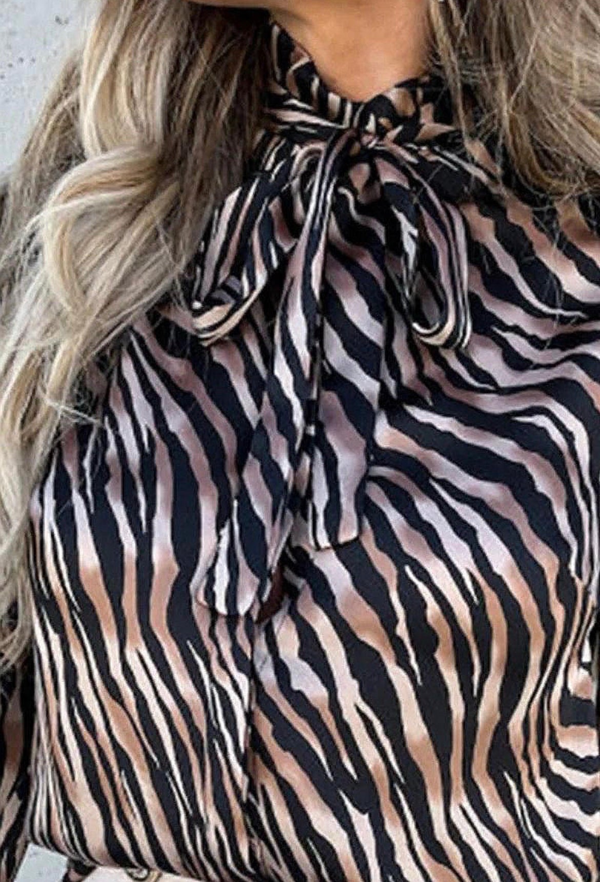 Tiger Print Frill Sleeve Pussy bow Blouse