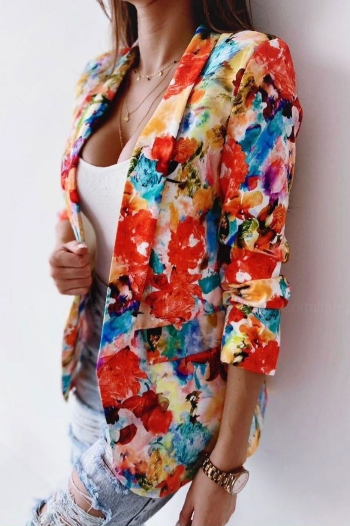 Floral Lightweight Summer Blazer - Orange