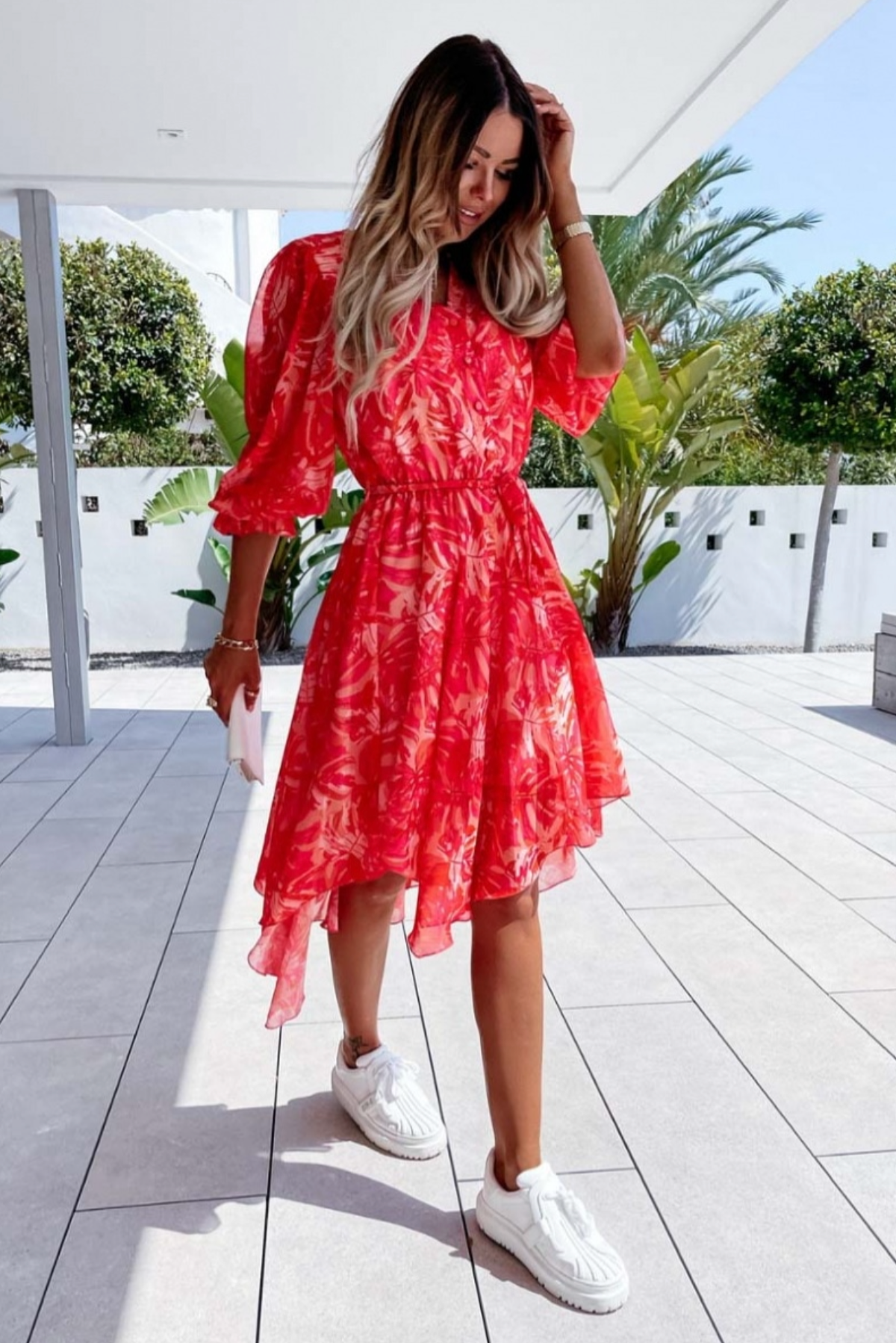 Day to Night - Red Floral Midi Dress