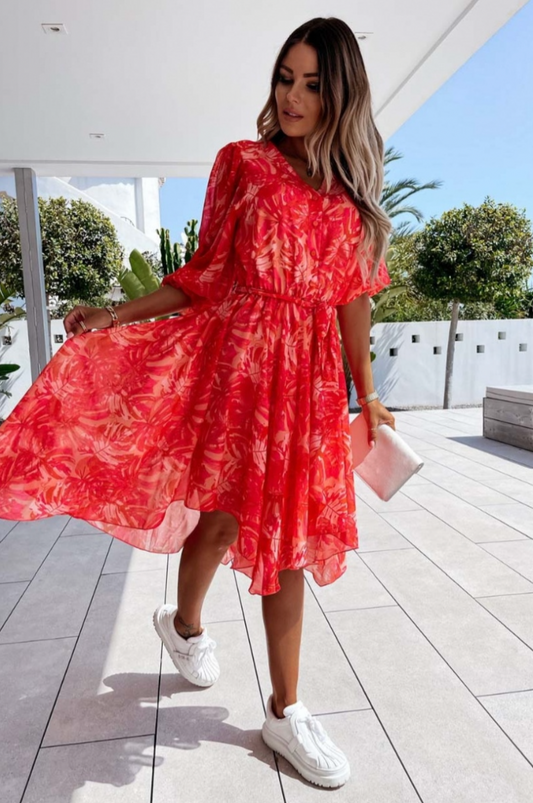 Day to Night - Red Floral Midi Dress