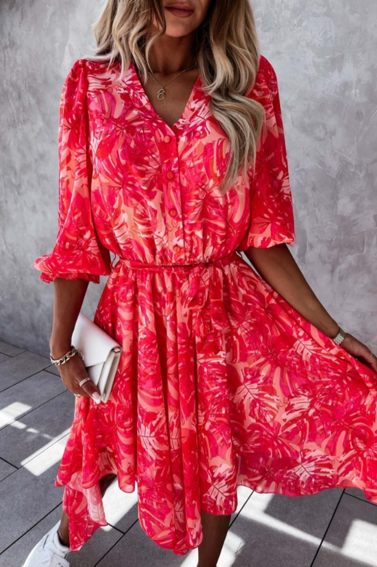 Day to Night - Red Floral Midi Dress