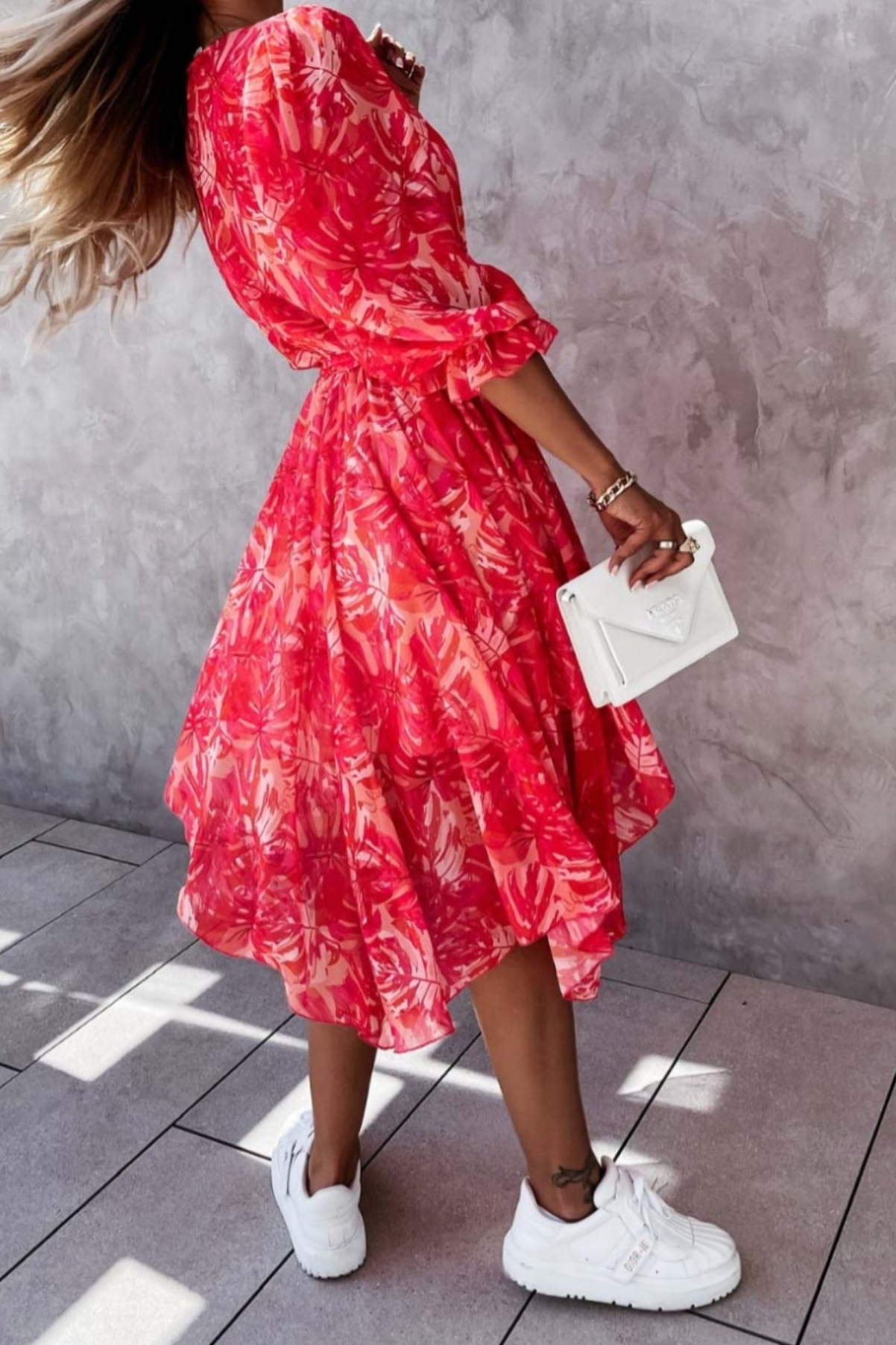 Day to Night - Red Floral Midi Dress