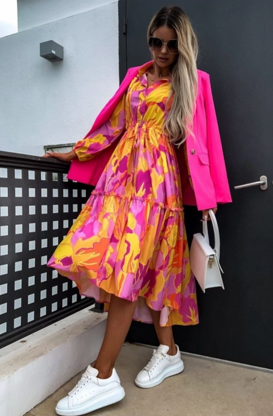 Orange and Pink Tiered Dress