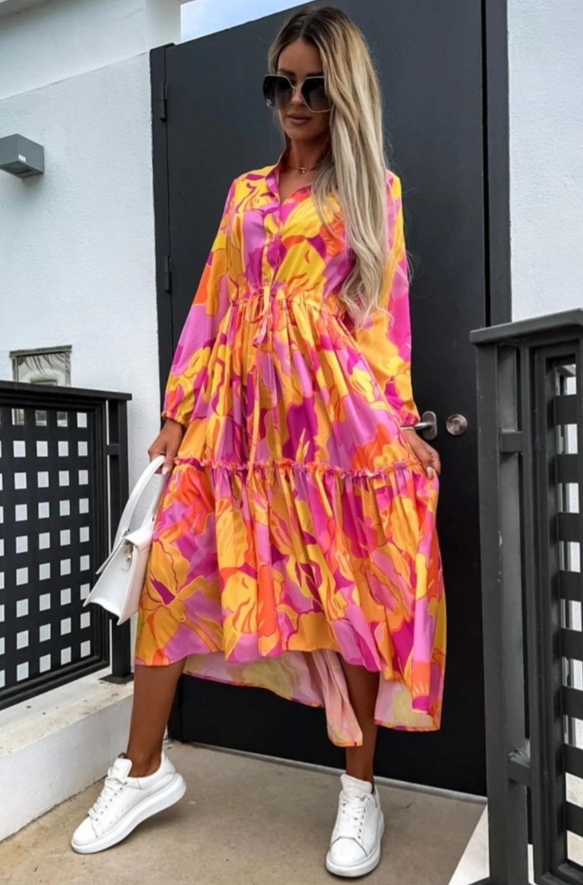 Orange and Pink Tiered Dress