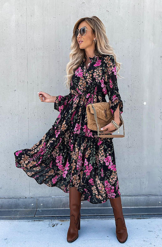 Floral Tiered Tie Waist Dress