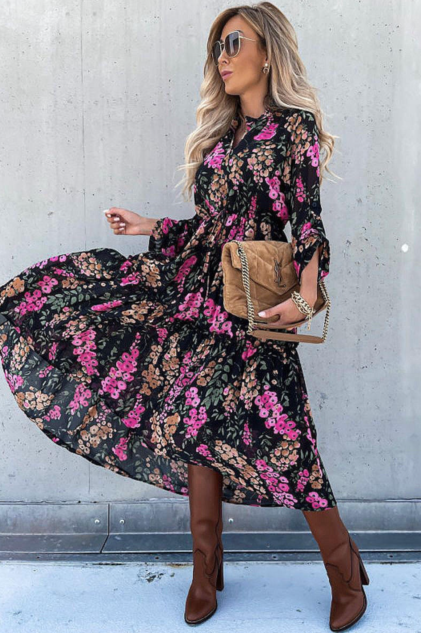 Floral Tiered Tie Waist Dress