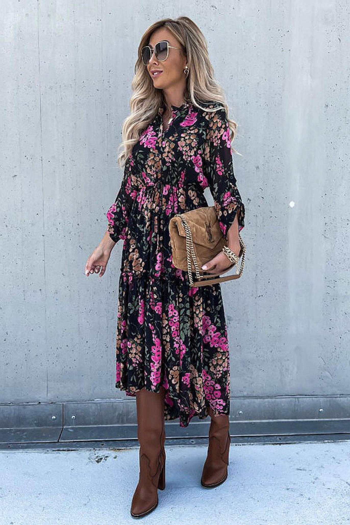 Floral Tiered Tie Waist Dress