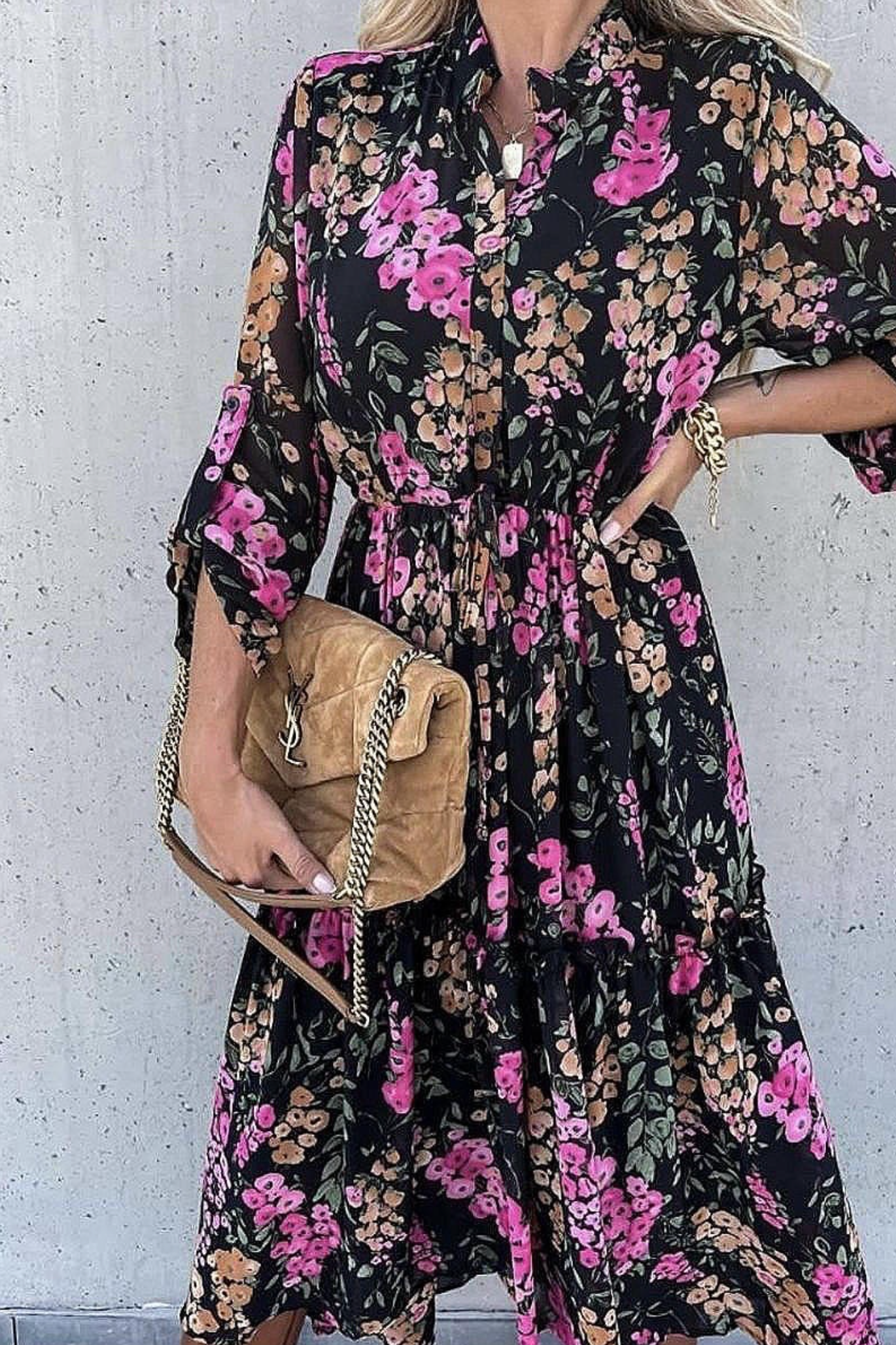 Floral Tiered Tie Waist Dress