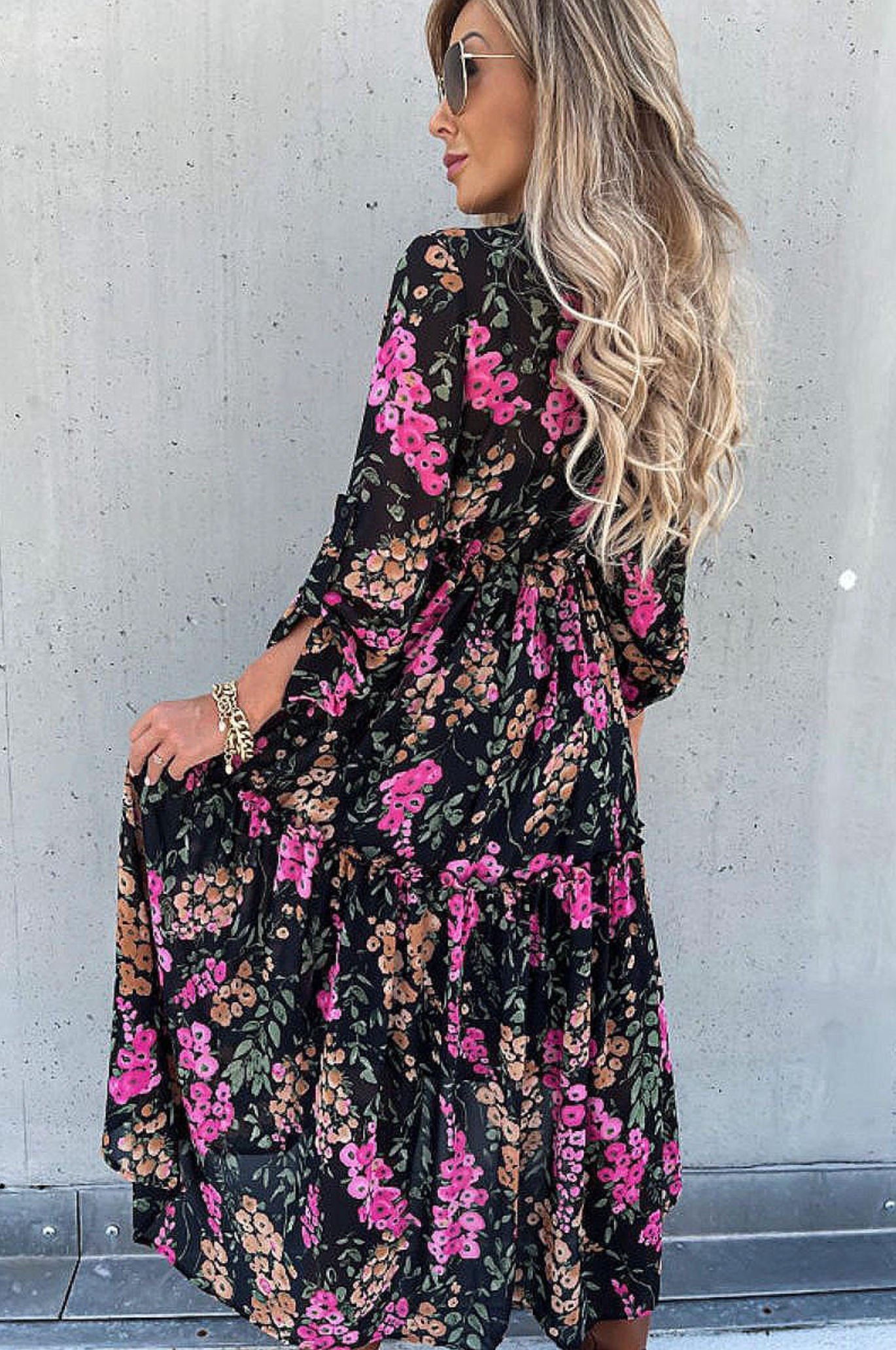 Floral Tiered Tie Waist Dress