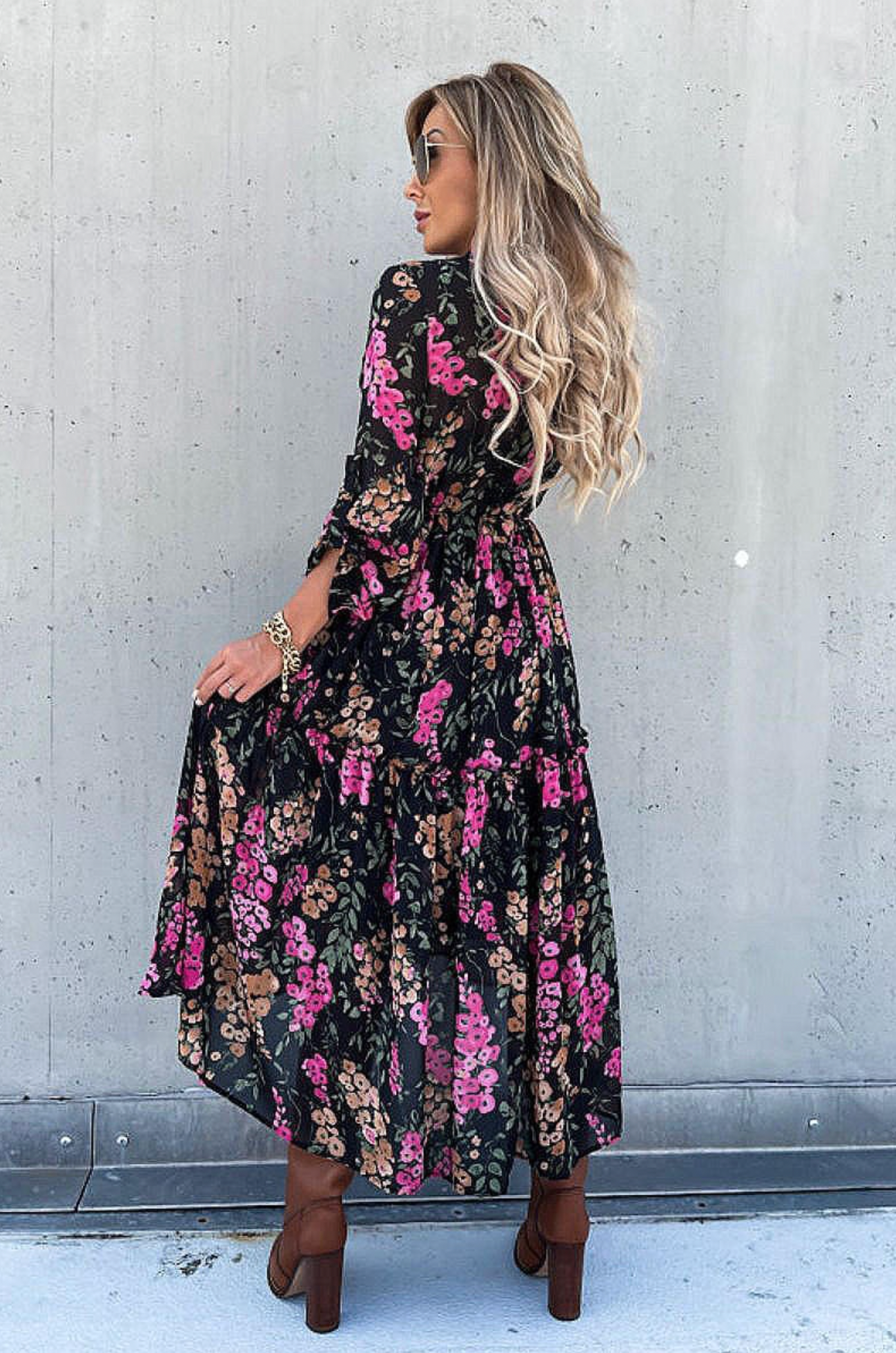 Floral Tiered Tie Waist Dress