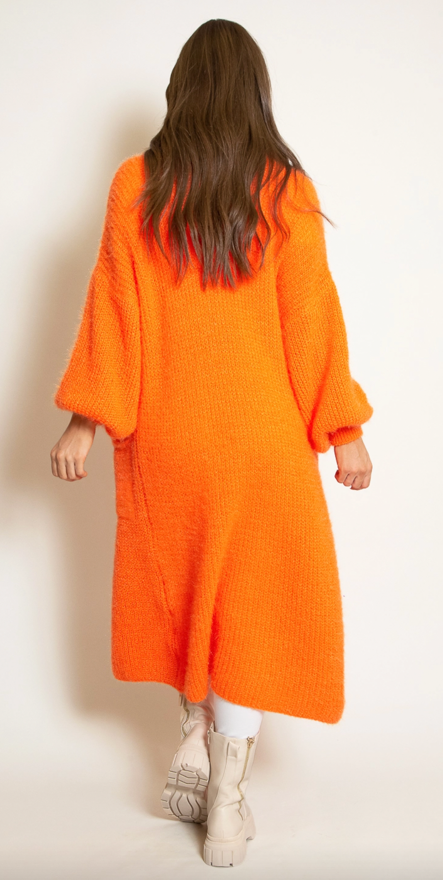 Soft Knit Longline Cardigans With Pockets - Orange