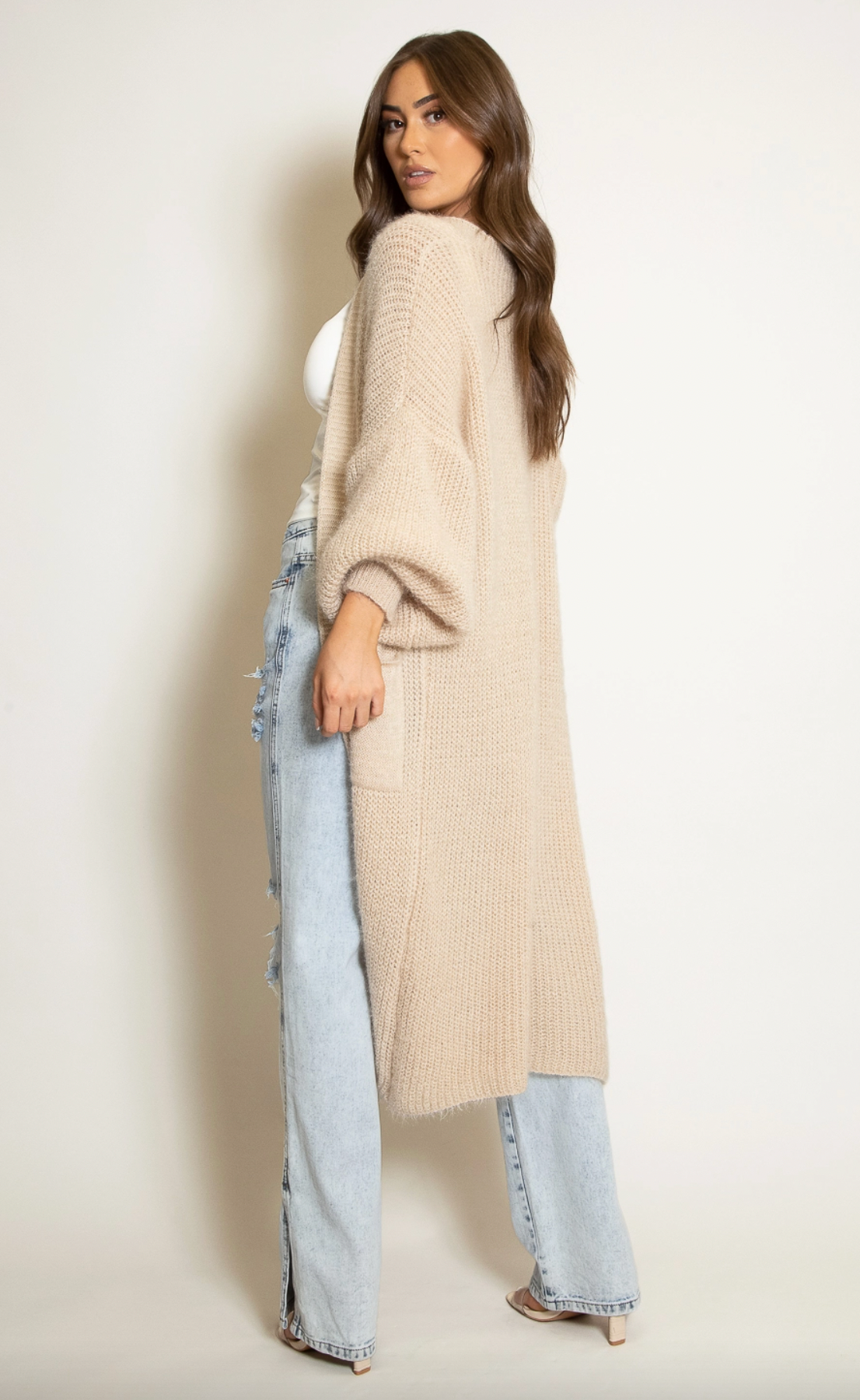 Soft Knit Longline Cardigan With Pockets - Vanilla