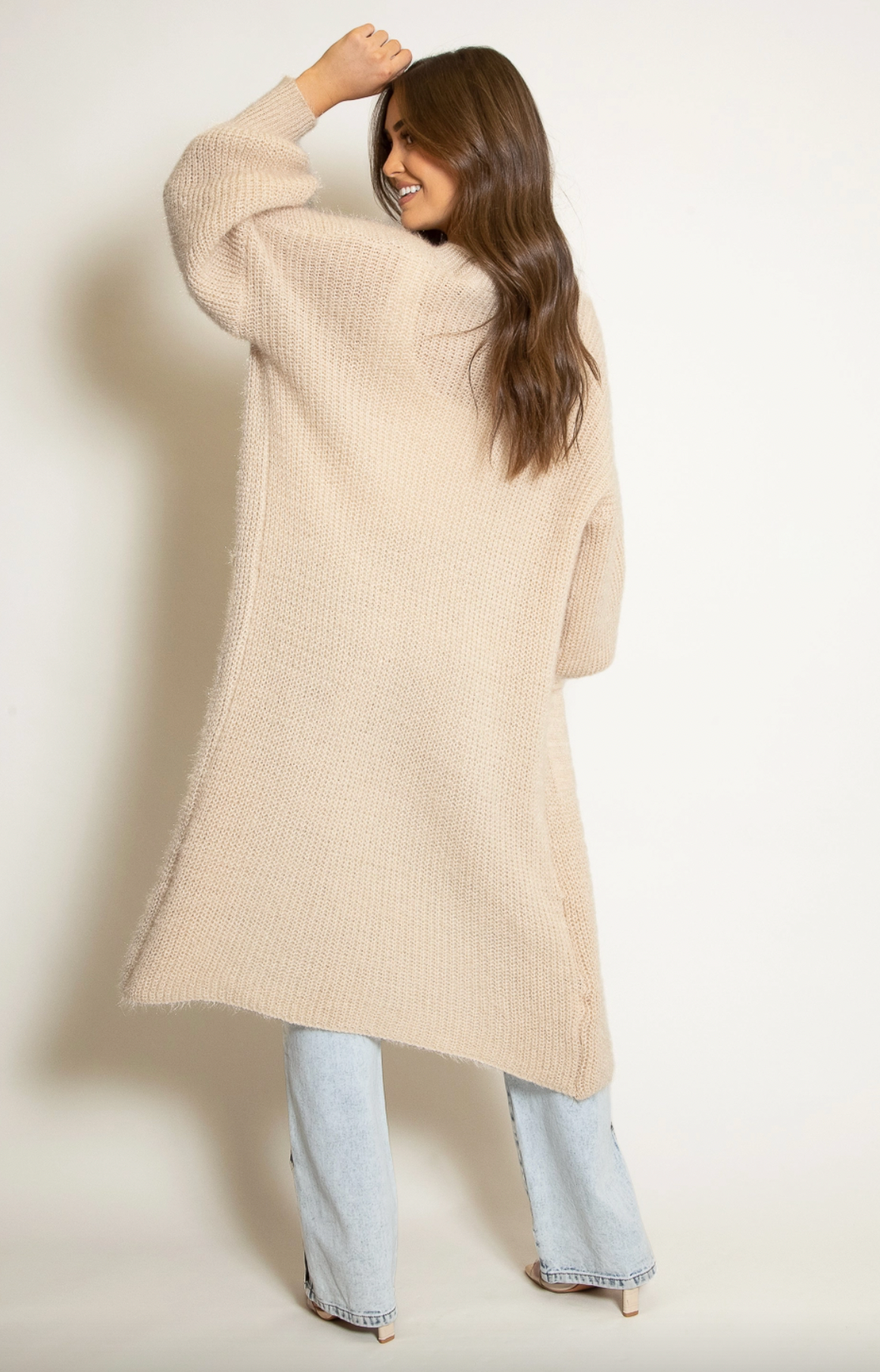 Soft Knit Longline Cardigan With Pockets - Vanilla