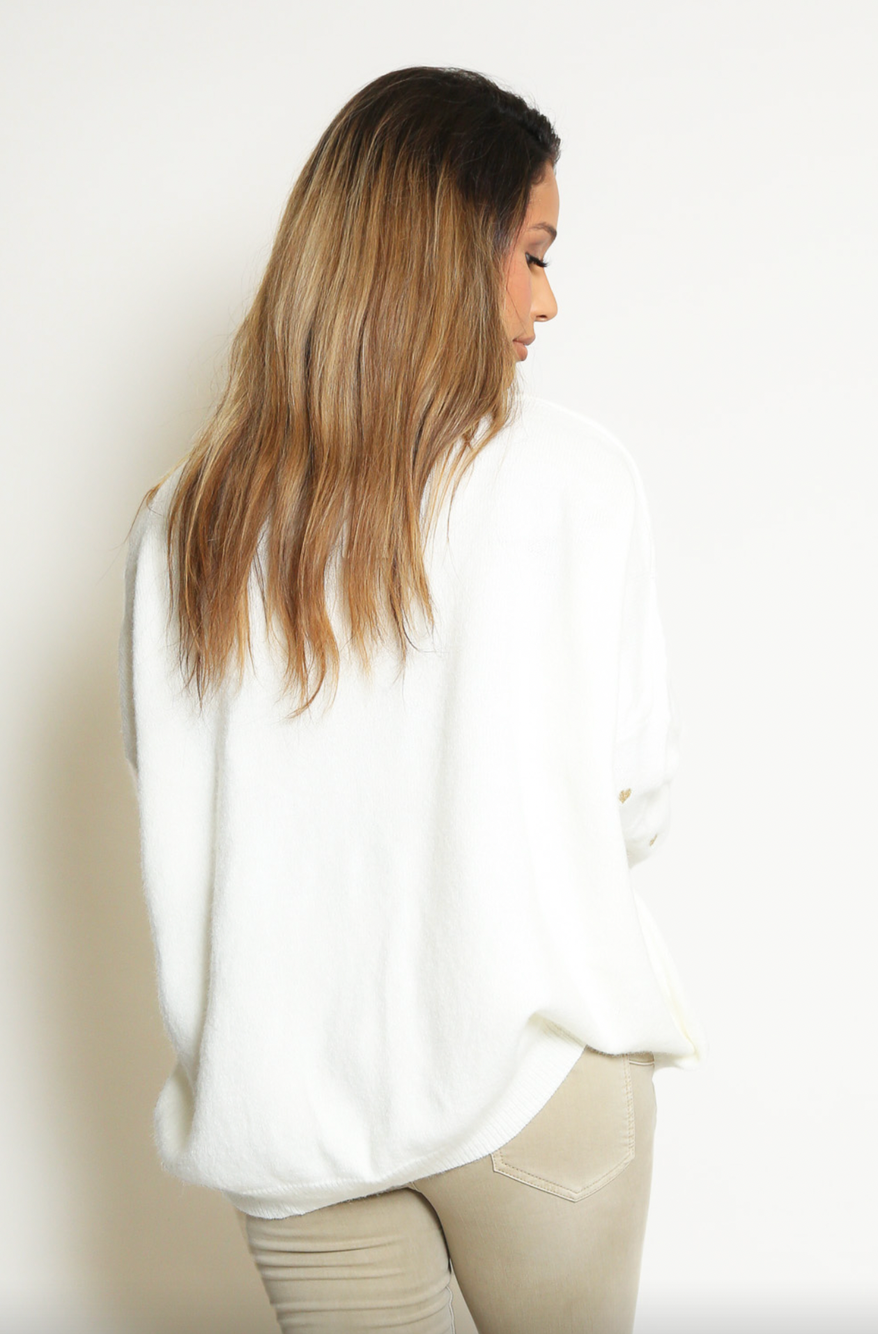 White Heart V Neck Jumper