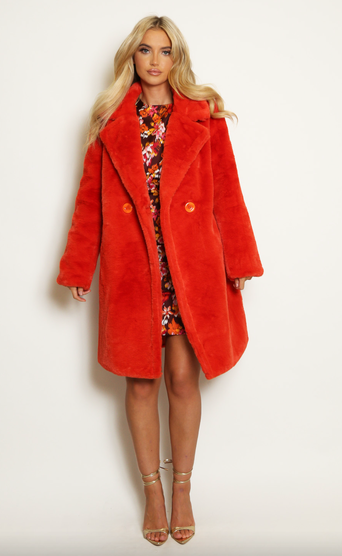 Orange "Phoebe" Faux Fur Double Button Jacket