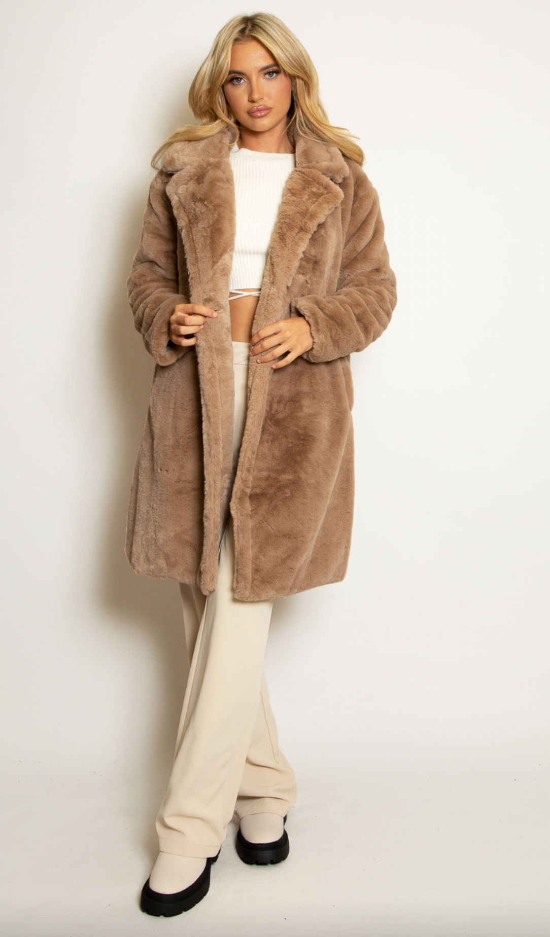 Caramel "Rachel" Faux Fur Double Button Coat