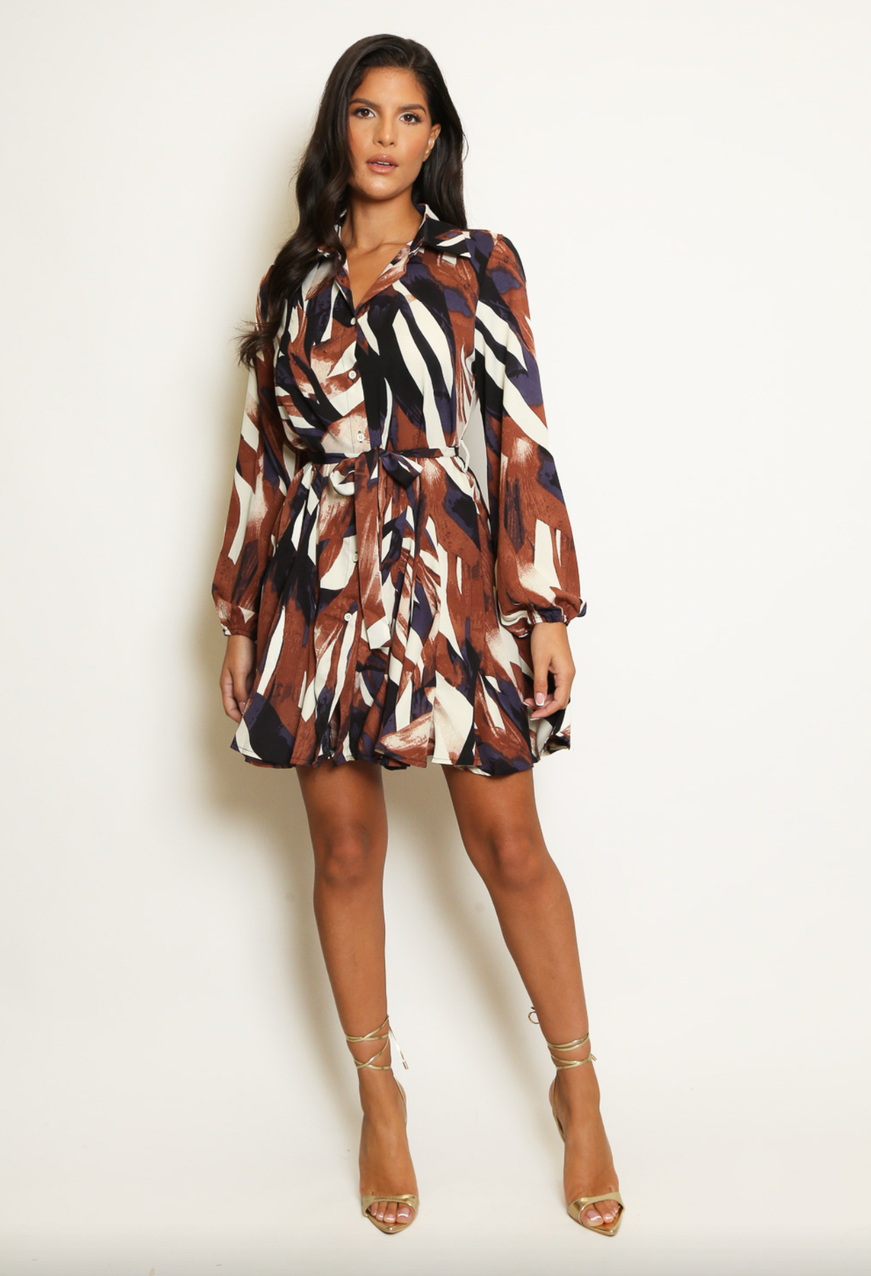 Neutral Abstract Print Dress