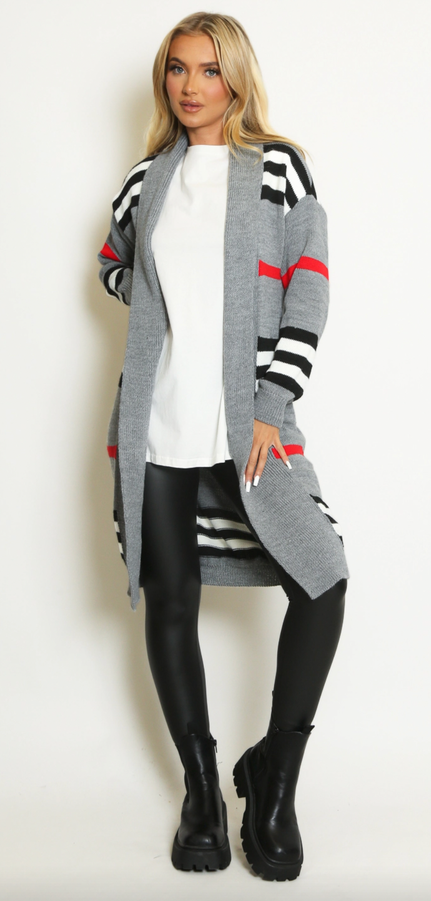 Copy of Striped Knit Cardigan - Grey