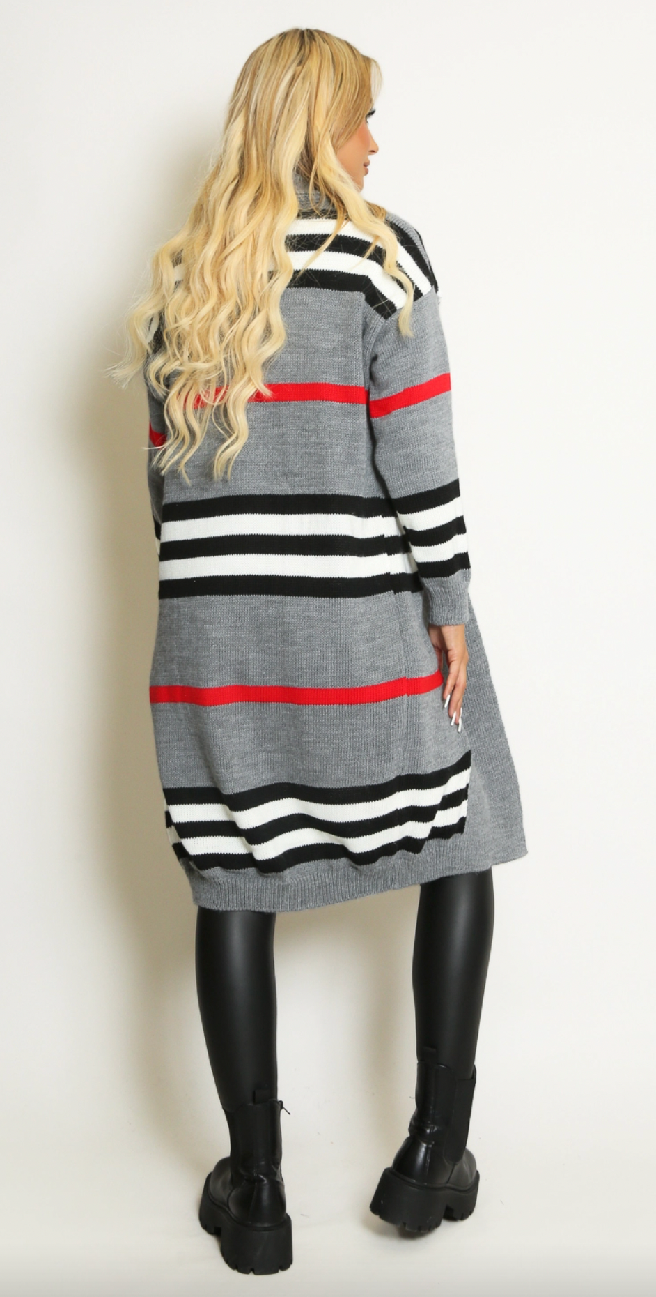 Copy of Striped Knit Cardigan - Grey