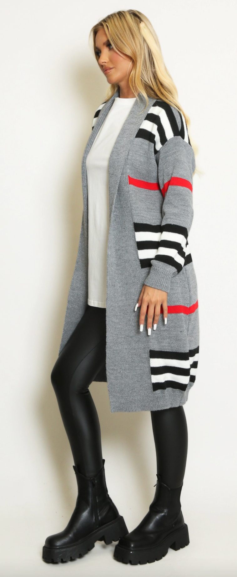 Copy of Striped Knit Cardigan - Grey