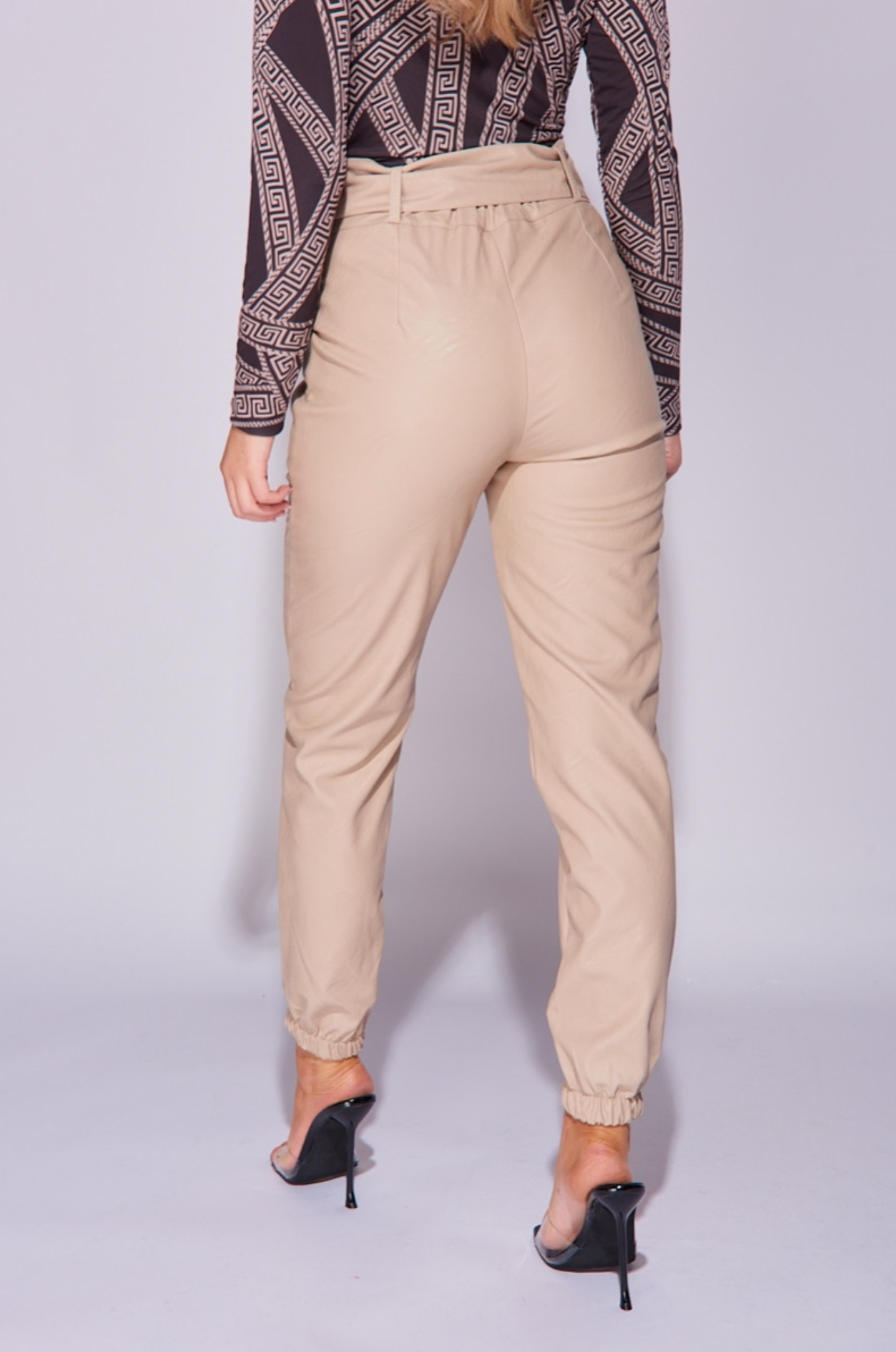 Beige Faux Leather Trousers