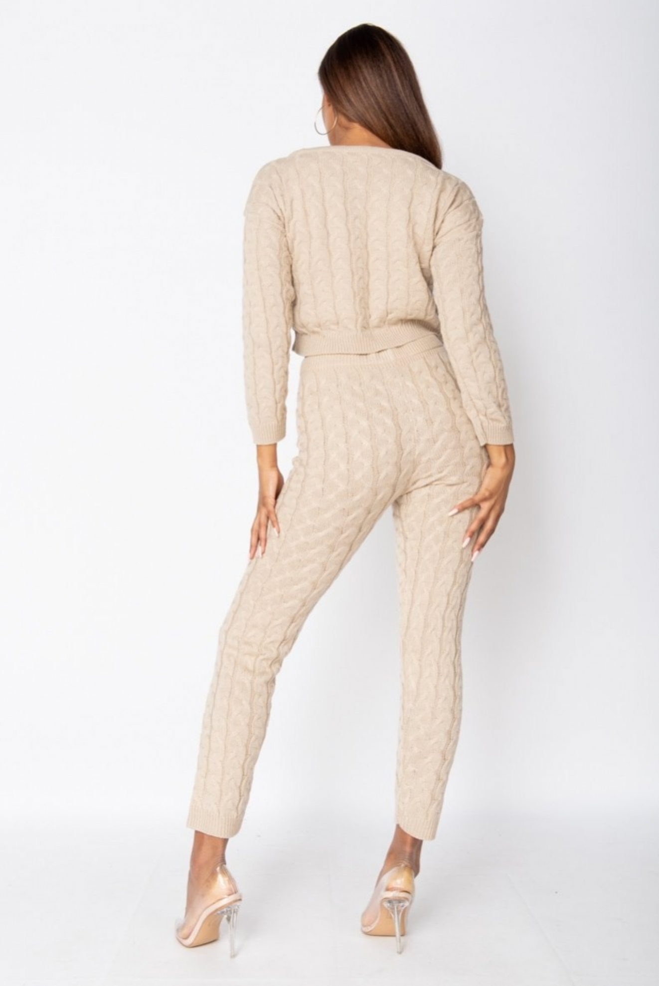 Cable Knit Jogger Lounge Set - Beige