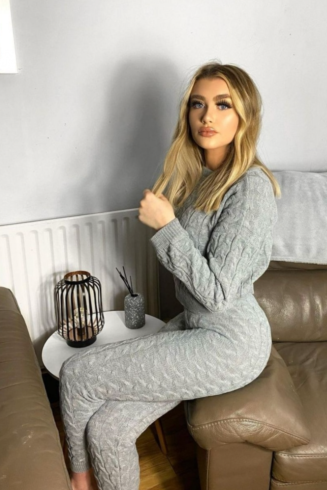 Cable Knit Jogger Lounge Set - Grey