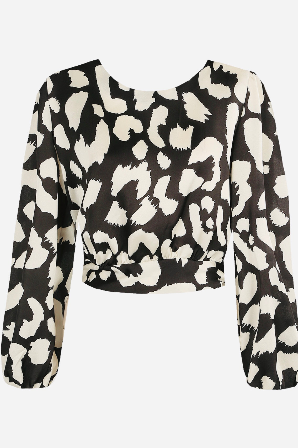 Black and White Leopard Tie Back Blouse